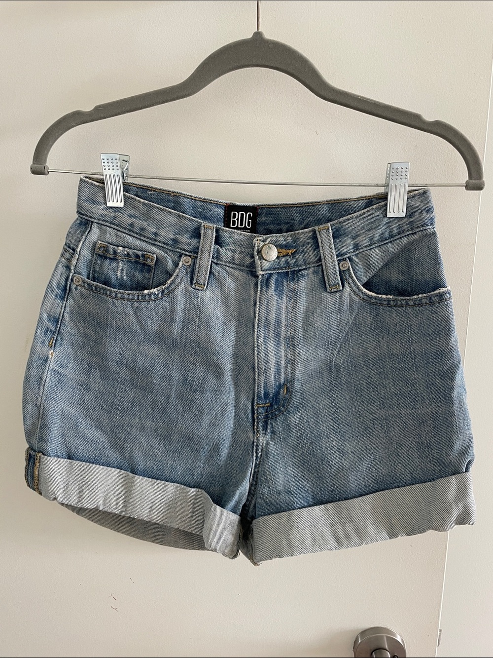 BDG Light Blue Denim Rolled Cuff Shorts
